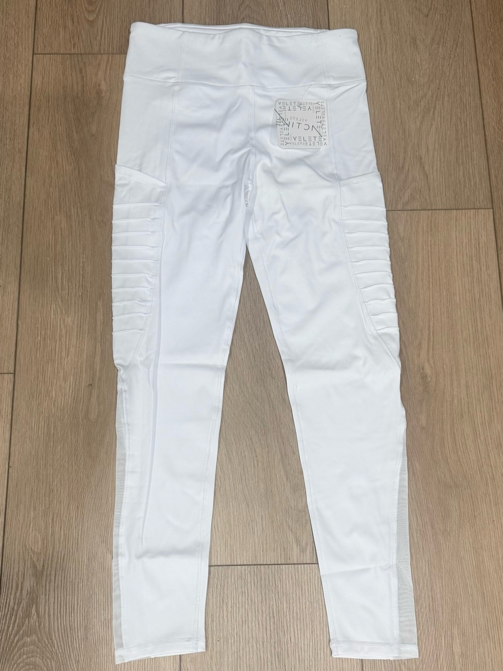 Yelete White Moto-Style Leggings with Ribbed Panels